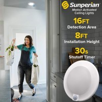 Sunperian Led Motion Sensor Ceiling Light 6 Inch, 30S Timeout, 3 Color Option 3000K/4000K/5000K, 15W, 1000 Lumens, Flush Mount Lighting Fixture For Closet, Hallway, Laundry Rooms - Etl & Damp Rated