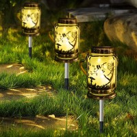 Angmln Solar Fairy Lantern Decorations Outdoor- 2 Pack Patio Table Decor Fairies Gifts Night Light Hanging Lamp Frosted Glass Jar With Stake For Outside Yard Lawn Trees Christmas (Warm White)