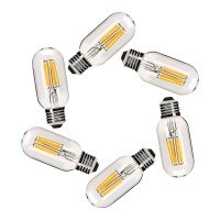 Yfxrlight Dimmable Vintage Edison Tubular Bulb T45/T14, 6 Watt Led Light Bulb,E26 Medium Base 4000K Daylight White Filament Lamp 60 Watt Bulb Equivalent,600Lm,Pack Of 6