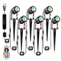 Ecowho Rgb Color Changing Landscape Spotlights Outdoor, 1800Lm 12V Low Voltage 69Ft Extendable Landscape Lighting With Remote Transformer Ip65 Waterproof For Garden Yard Pathway House 6 Pack