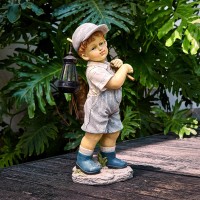 Floryden Solar Boy Statue, Boy Garden Statues With Solar Lantern For Garden, Patio, Lawn, Yard, Housewarming, Hand-Painted Sculpted Figure, 17.5