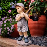 Floryden Solar Boy Statue, Boy Garden Statues With Solar Lantern For Garden, Patio, Lawn, Yard, Housewarming, Hand-Painted Sculpted Figure, 17.5