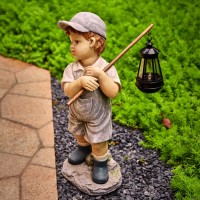 Floryden Solar Boy Statue, Boy Garden Statues With Solar Lantern For Garden, Patio, Lawn, Yard, Housewarming, Hand-Painted Sculpted Figure, 17.5