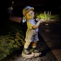 Floryden Solar Boy Statue, Boy Garden Statues With Solar Lantern For Garden, Patio, Lawn, Yard, Housewarming, Hand-Painted Sculpted Figure, 17.5