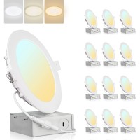 Colorsmoon 12 Pack 6 Inch 3Cct Ultra-Thin Led Recessed Ceiling Light With Junction Box, 3000K-5000K Selectable, 1020Lm High Brightness Per Light, 12W Eqv 110W Dimmable Can-Killer Downlight(White)