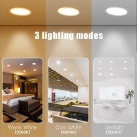 Colorsmoon 12 Pack 6 Inch 3Cct Ultra-Thin Led Recessed Ceiling Light With Junction Box, 3000K-5000K Selectable, 1020Lm High Brightness Per Light, 12W Eqv 110W Dimmable Can-Killer Downlight(White)