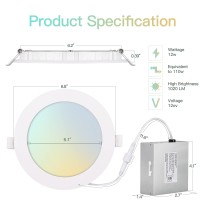 Colorsmoon 12 Pack 6 Inch 3Cct Ultra-Thin Led Recessed Ceiling Light With Junction Box, 3000K-5000K Selectable, 1020Lm High Brightness Per Light, 12W Eqv 110W Dimmable Can-Killer Downlight(White)