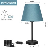 Eteli Table Lamp Set Of 2 Nightstand Desk Lamp Bedside Night Light With Blue Fabric Lampshade And Black Metal Base Small Lamps For Bedroom Living Room Dresser College Dorm