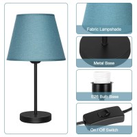 Eteli Table Lamp Set Of 2 Nightstand Desk Lamp Bedside Night Light With Blue Fabric Lampshade And Black Metal Base Small Lamps For Bedroom Living Room Dresser College Dorm