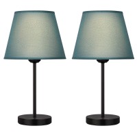 Eteli Table Lamp Set Of 2 Nightstand Desk Lamp Bedside Night Light With Blue Fabric Lampshade And Black Metal Base Small Lamps For Bedroom Living Room Dresser College Dorm