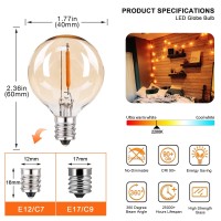 Sphoon Pack Of 25 G40 Amber Glass Led Replacement Bulbs, 1W Equivalent 10W E12 Screw Base Soft Warm 2200K Globe Light Bulb For Indoor & Outdoor Led String Light Party Patio Garden Decor, Cri 90+