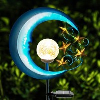 Eprosmin Solar Outdoor Garden Lights - Solar Powered Pathway Lights Outdoor Decorative Lights Waterproof Crackle Glass Globe Led Landscape Lighting For Pathway,Yard,Lawn,Patio Stars Moon