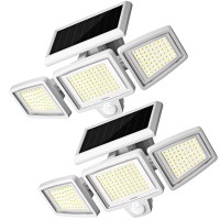 Kernowo Solar Lights Outdoor, 210 Led 2500Lm Solar Flood Security Lights With 25Ft Motion Sensor Ip65 Waterproof 3 Heads Spot Flood Wall Lights For Porch Garage Yard Entryways Patio (White, 2Pcs)