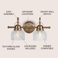 Jonathan Y Jyl7408B Virginia 1725 2Light Metalglass Led Traditional Classic Vanity Light Modern 2700K Led 4W Bulbs Entryway