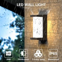 Sytmhoe Modern Outdoor Wall Lights,24W-Led Wall Sconce Light Fixtures,3-Color-Changeable Wall Mounted Lamps,Matte Black Porch&Patio Light,Ip65 Waterproof For Hallway Stairs Gardens