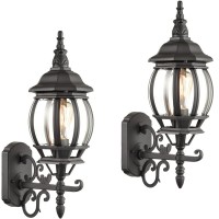 Holkirt 2-Pack Outdoor Wall Lantern Waterproof Exterior Wall Sconce Light Matte Black For Porch Garage Doorway