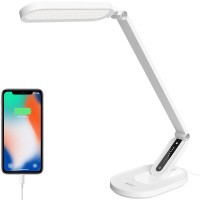 Jkswt Led Desk Lamp For Reading, Eye-Caring Natural Light Protects Eyes Dimmable Office Table Lamps With 5 Color Modes Usb Charging Port Touch Control And Memory Function,10W