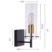 Krasty Modern Metal Black Gold Bathroom Wall Sconces, Sconces Wall Lighting With Clear Glass Shade,Wall Mount Lamp For Living Room Bedroom Hallway Bathroom Cabinet