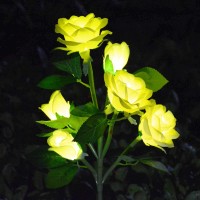 [Upgraded 6 Flowers]Solar Powered Artificial Rose Flower Lights,Waterproof Outdoor Garden Accent Lighting For Summer Country Field Yard Pathway Balcony Memorial Cemetery Gravesite Decorations, Yellow