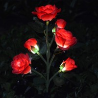 [Upgraded 6 Flowers] Garden Solar Decorative Lights, Outdoor Waterproof Realistic Artificial Rose Flowers For Backyard Pathway Porch Step Memorial Cemetery Gravesite Decor, Red