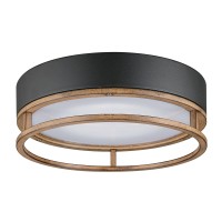 Globe Electric 44663 Ray 185W Led Integrated Outdoor Indoor Flush Mount Ceiling Light Matte Black Faux Wood Accent 800 Lumen