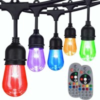 96Ft Color Changing Outdoor String Lights, Commercial Grade With Music Sync, Remote And 30 Shatterproof Led Edison Bulbs Dimmable Patio String For Christmas Holidays, Illuminate Your Space