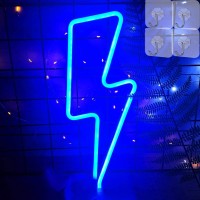 Vifulin Blue Lightning Bolt Neon Light Led Lights For Bedroom Night Light Room Decor For Teen Girls Gifts For Teenager Boys Gaming Accessories Usb/Battery Neon Signs With 4 Hooks Cool Gadgets(Blue)