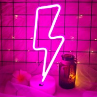 Vifulin Pink Lightning Bolt Neon Signs Light, Pink Neon Sign Aesthetic Room Decor For Bedroom Aesthetic Battery/Usb Operated Lightning Bolt Light, Gift Idea Kawaii Room Decor Led Light With Base