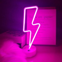 Vifulin Pink Lightning Bolt Neon Signs Light, Pink Neon Sign Aesthetic Room Decor For Bedroom Aesthetic Battery/Usb Operated Lightning Bolt Light, Gift Idea Kawaii Room Decor Led Light With Base