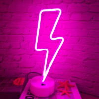 Vifulin Pink Lightning Bolt Neon Signs Light, Pink Neon Sign Aesthetic Room Decor For Bedroom Aesthetic Battery/Usb Operated Lightning Bolt Light, Gift Idea Kawaii Room Decor Led Light With Base