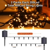 Yaozhou Solar Christmas String Lights Outdoor Warm White 2 Pack, Total 400Led 151Ft Fairy Lights With 8 Modes Ip44 Waterproof Christmas Lights For Tree Garden Patio Wedding Party Yard