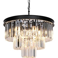 Weesalife Black Crystal Chandeliers For Dining Room Lights Fixtures 9 Lights Modern Contemporary Chandeliers For Bedroom 3Tie