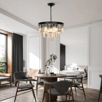 Weesalife Black Crystal Chandeliers For Dining Room Lights Fixtures 9 Lights Modern Contemporary Chandeliers For Bedroom 3Tie