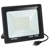 Jrbfa 100W Led Flood Lights Outdoor 10000Lm Led Work Light With Plug 6500K Daylight White Ip66 Waterproof Exterior Security L