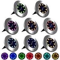 K.E.J. Solar Ground Light Outdoor Solar Disk Lights 8 Pack Garden Pathway Lights Waterproof Solar Walkway Lights For Yard Garden Lawn Pathway Patio Driveway Deck Multicolor