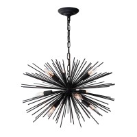 Gomunin Astra Sputnik Satellite Pendant Light 9-Light Black Chandelier Mid Century Starburst Chandelier For Living Room Bedroom Hallway Dining Room Kitchen Island, 23In Wide, Solid Metal 12Lb