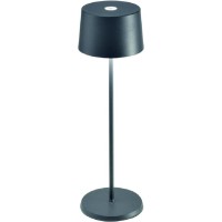 Zafferano - Olivia Pro Aluminium Dimmable Led Table Lamp, Contact Charging Base, Ip65 Protection, Indoor/Outdoor Use, H35.5 Cm, Eu Plug - Dark Grey