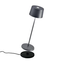 Zafferano - Olivia Pro Aluminium Dimmable Led Table Lamp, Contact Charging Base, Ip65 Protection, Indoor/Outdoor Use, H35.5 Cm, Eu Plug - Dark Grey