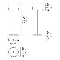 Zafferano - Olivia Pro Aluminium Dimmable Led Table Lamp, Contact Charging Base, Ip65 Protection, Indoor/Outdoor Use, H35.5 Cm, Eu Plug - Dark Grey