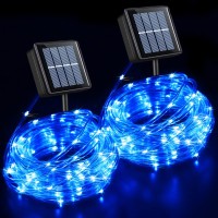 Qitong Blue Solar Rope Lights For Outside, 2 Pack Each 33Ft 100L Solar String Lights, Clear Pvc Tube Fairy Lights For Pool Deck Railing Porch Tree Fence Yard Christmas