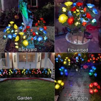 Blue Outdoor Solar Garden Stake Lights, With 6 Lighted Flower Heads Solar Decoration Garden Rose Stakes Lights For Memorial Garden Pet Wife Mom Decoration Grave Flowers For Cemetery