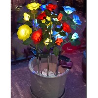 Blue Outdoor Solar Garden Stake Lights, With 6 Lighted Flower Heads Solar Decoration Garden Rose Stakes Lights For Memorial Garden Pet Wife Mom Decoration Grave Flowers For Cemetery