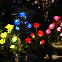 Blue Outdoor Solar Garden Stake Lights, With 6 Lighted Flower Heads Solar Decoration Garden Rose Stakes Lights For Memorial Garden Pet Wife Mom Decoration Grave Flowers For Cemetery