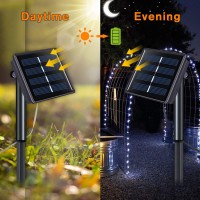 Qitong White Solar Fairy Lights Outdoor Waterproof 2 Pack Each 33Ft 100 Led Solar String Lights 8 Modes Silver Wire Solar Chri