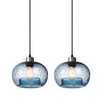 Casamotion Pendant?Ighting Kitchen Island Hand Blown Glass Bathroom Light Fixtures Marble Blue Modren Farmhouse Style Hanging Light For Bedside Dining Room Table Brushed Nickel 9 Inch Diam 2-Pack