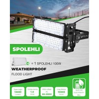 Spolehli Led Stadium Flood Lights 600W Equivalent 16000Lm Super Bright Led Arena Lights 85-305V Ip66 Waterproof 6500K Daylight White 100W Outdoor Lighting Five-Year-Warranty