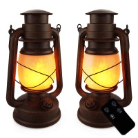 Led Vintage Lantern Battery Operated Rustic Lantern Outdoor Decoration Flickering Flame Western Lantern Hanging Lamp With Remote For Halloween Decor, Christmas Decor, Yard Door Front Decor, 2 Pack