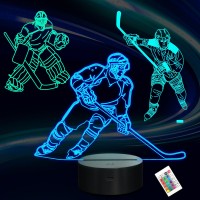 Lampeez Kids 3D Ice Hockey Player Night Light Optical Illusion Lamp With 16 Colors Remote Control Changing Birthday Xmas Valentine'S Day Gift Idea For Boys And Girls