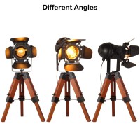 Cosylux Industrial Tripod Camera Table Lamp Vintage Wood Cinema Decorative Searchlight Farmhouse Standing Lighting Fixtures Nautical Spotlight Decorations-Without E26 Bulbs For Living Room Office