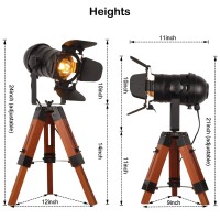 Cosylux Industrial Tripod Camera Table Lamp Vintage Wood Cinema Decorative Searchlight Farmhouse Standing Lighting Fixtures Nautical Spotlight Decorations-Without E26 Bulbs For Living Room Office